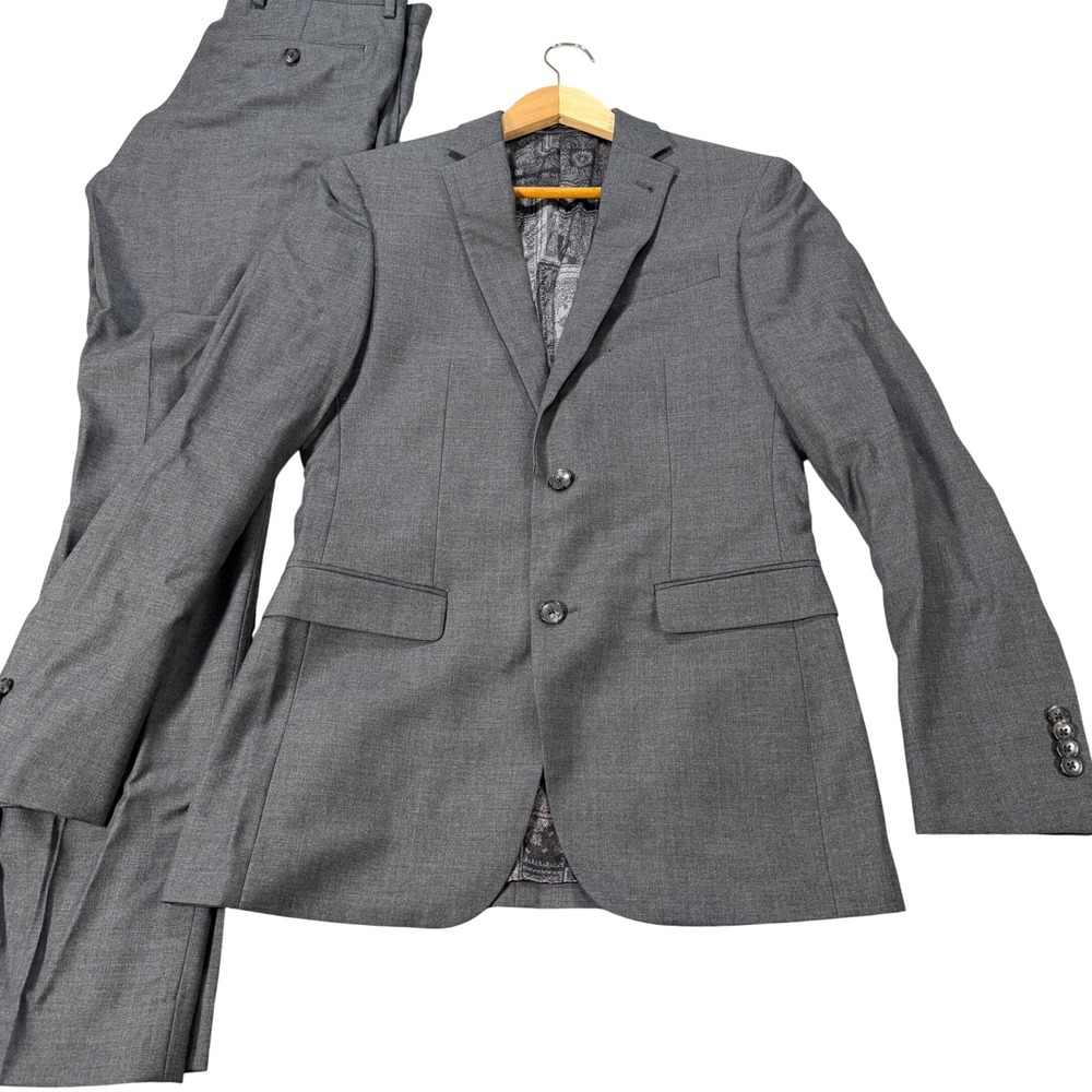 Joseph Abboud Custom Mens 36R Grey Wool 2-Button Suit Paisley Lining 30x30 EUC